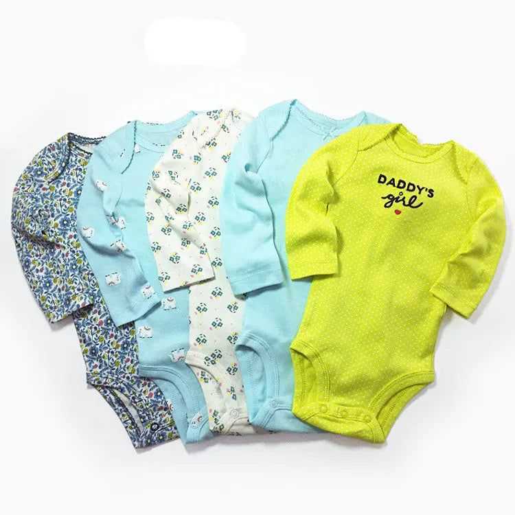 LITTLEGIANT 5-Pack Essential Long-Sleeve Baby Rompers – 100% Soft Cotton - LITTLEGIANT Baby Cloth