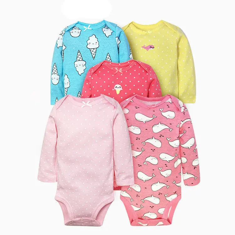 LITTLEGIANT 5-Pack Essential Long-Sleeve Baby Rompers – 100% Soft Cotton - LITTLEGIANT Baby Cloth