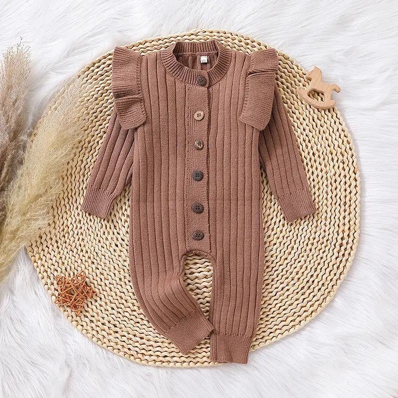LITTLEGIANT Warm Tricolor Sweater Baby Jumpsuit – Long Sleeve Lace Romper - LITTLEGIANT Baby Cloth
