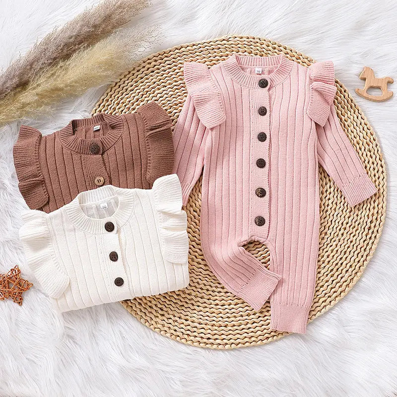 LITTLEGIANT Warm Tricolor Sweater Baby Jumpsuit – Long Sleeve Lace Romper - LITTLEGIANT Baby Cloth