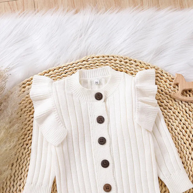 LITTLEGIANT Warm Tricolor Sweater Baby Jumpsuit – Long Sleeve Lace Romper - LITTLEGIANT Baby Cloth