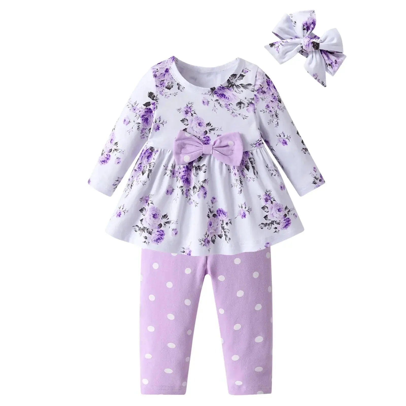 Floral Bow & Dot Set for Toddler Girls - LITTLEGIANT Baby Cloth