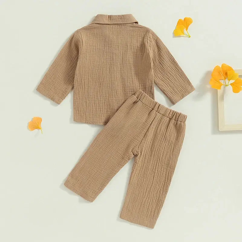 Cozy Toddler Boy Linen Set - 2PC Shirt & Pants - LITTLEGIANT Baby Cloth