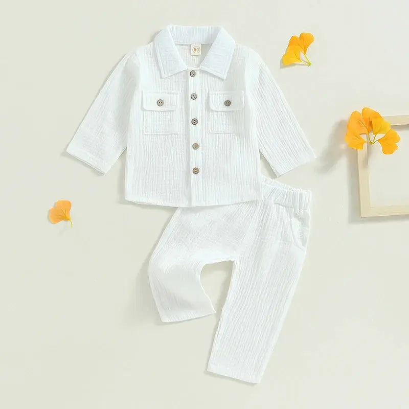 Cozy Toddler Boy Linen Set - 2PC Shirt & Pants - LITTLEGIANT Baby Cloth