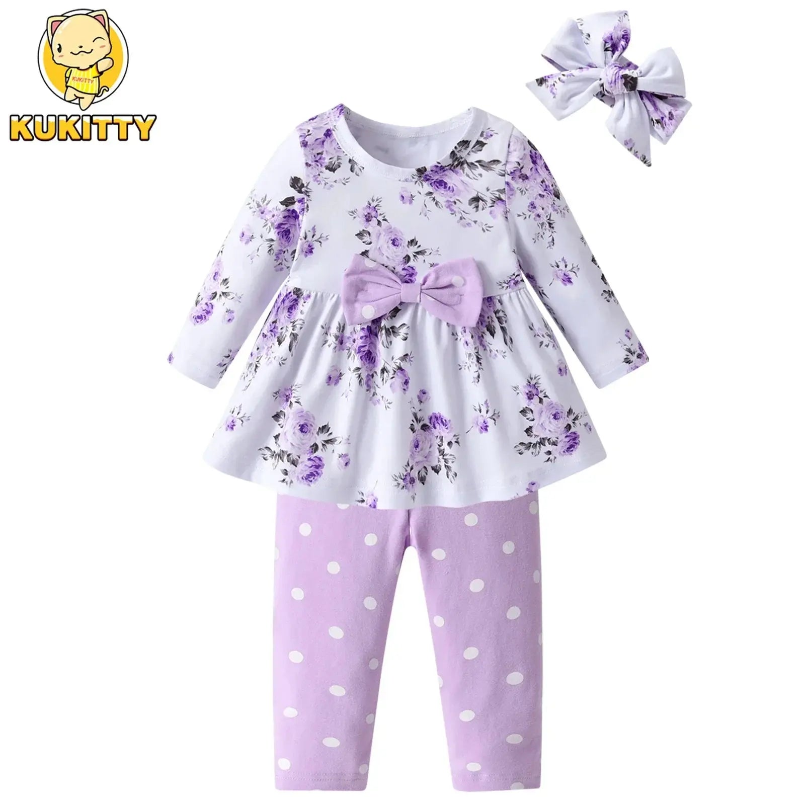 Floral Bow & Dot Set for Toddler Girls - LITTLEGIANT Baby Cloth