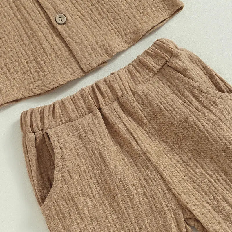 Cozy Toddler Boy Linen Set - 2PC Shirt & Pants - LITTLEGIANT Baby Cloth