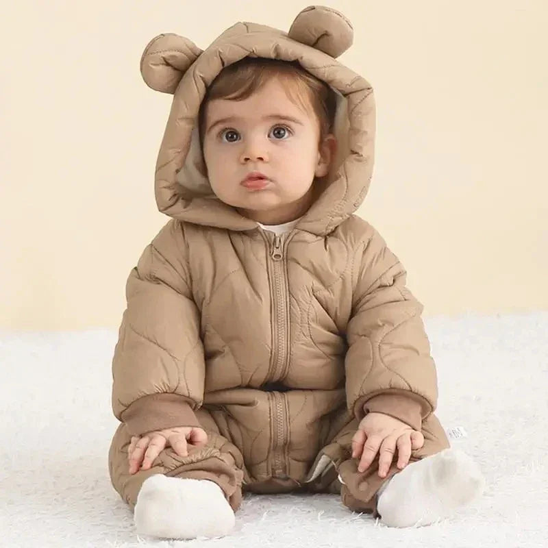 Organic Cotton Newborn  - Cozy Hooded Winter Romper - LITTLEGIANT Baby Cloth