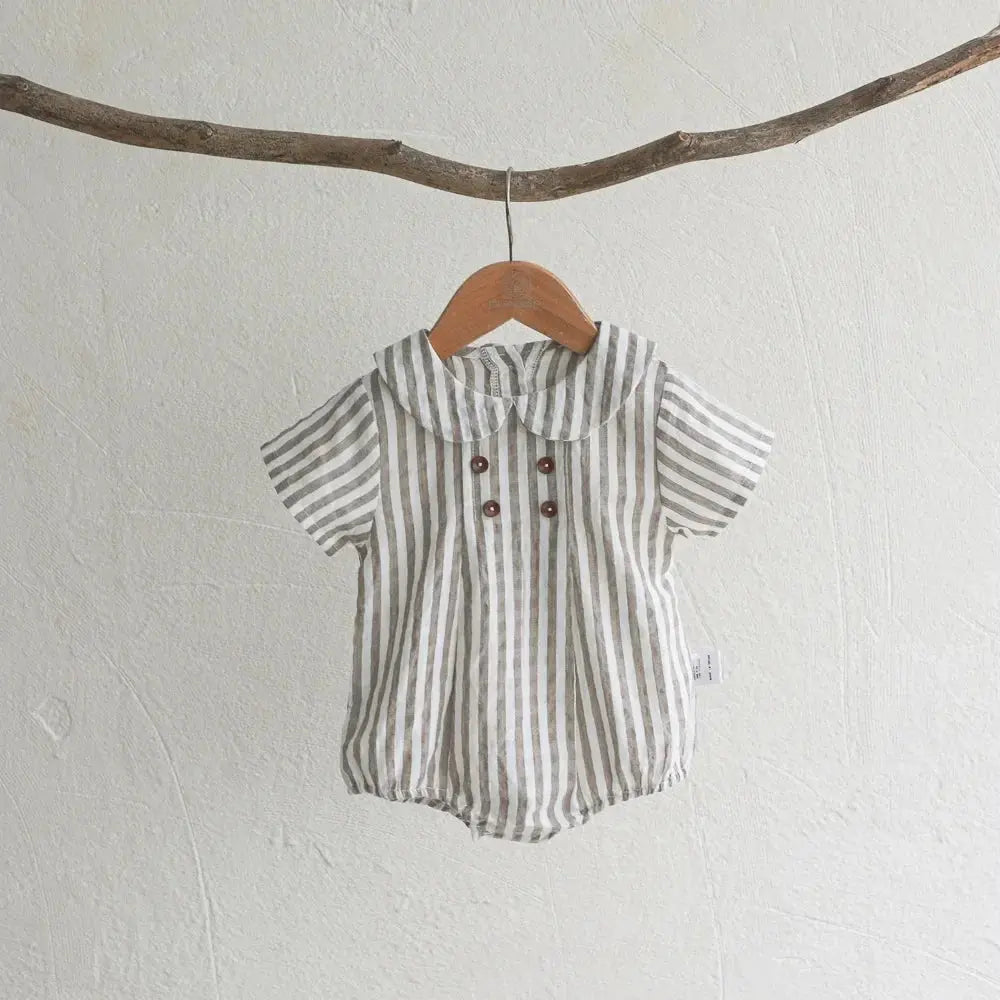 LITTLEGIANT Striped Baby One-Piece – Cotton Linen & Peter Pan Collar - LITTLEGIANT Baby Cloth