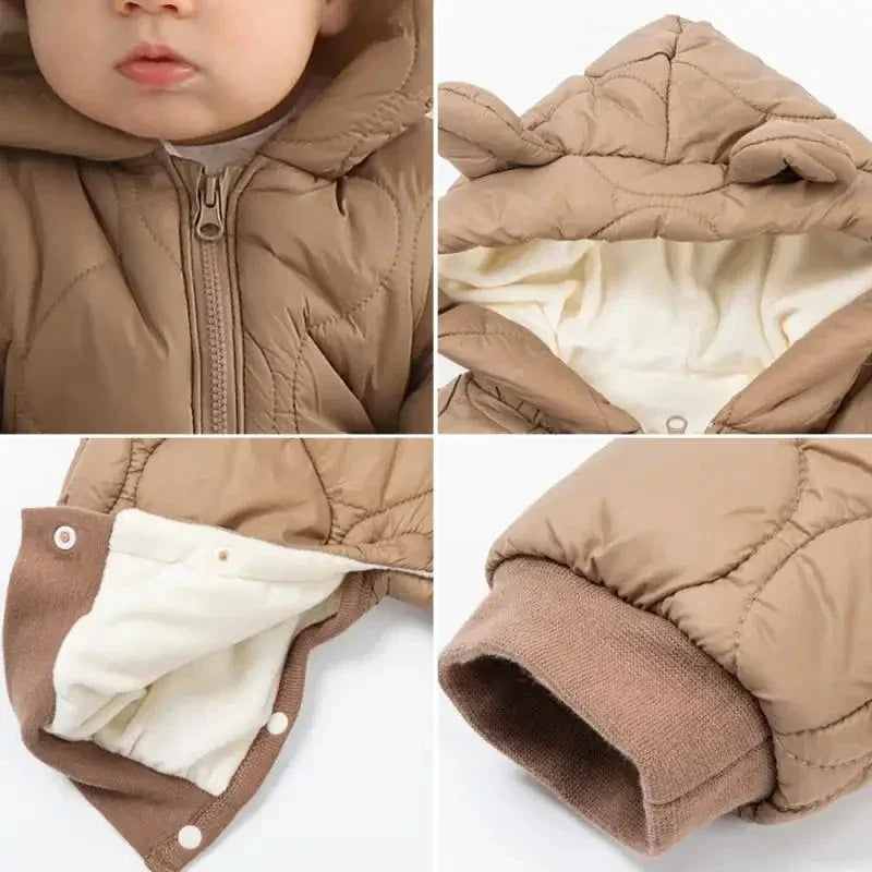Organic Cotton Newborn  - Cozy Hooded Winter Romper - LITTLEGIANT Baby Cloth