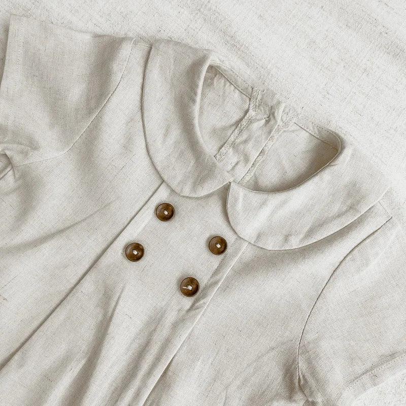LITTLEGIANT Striped Baby One-Piece – Cotton Linen & Peter Pan Collar - LITTLEGIANT Baby Cloth