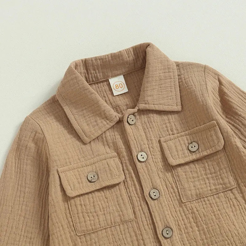 Cozy Toddler Boy Linen Set - 2PC Shirt & Pants - LITTLEGIANT Baby Cloth