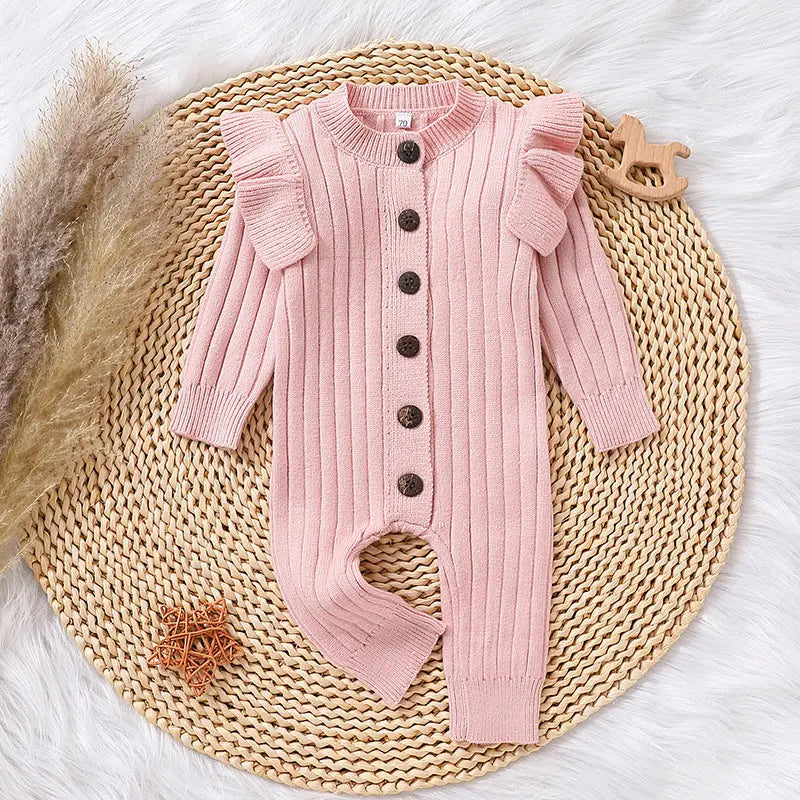 LITTLEGIANT Warm Tricolor Sweater Baby Jumpsuit – Long Sleeve Lace Romper - LITTLEGIANT Baby Cloth