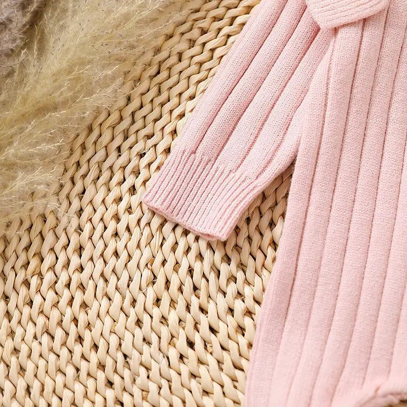 LITTLEGIANT Warm Tricolor Sweater Baby Jumpsuit – Long Sleeve Lace Romper - LITTLEGIANT Baby Cloth