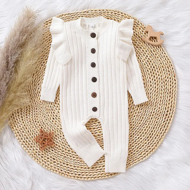 LITTLEGIANT Warm Tricolor Sweater Baby Jumpsuit – Long Sleeve Lace Romper - LITTLEGIANT Baby Cloth